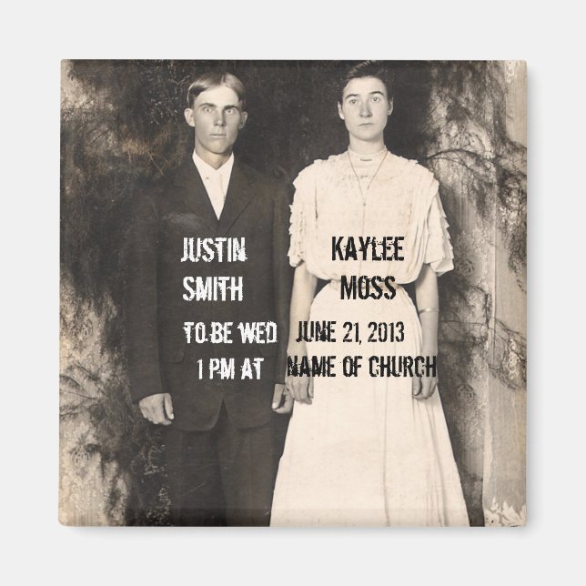 Vintage Bild i Bride and Groom Spara datumet Magnet (Framsidan)