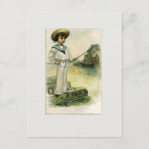 vintage bild i Little Sailor Boy Catching Fish Vykort