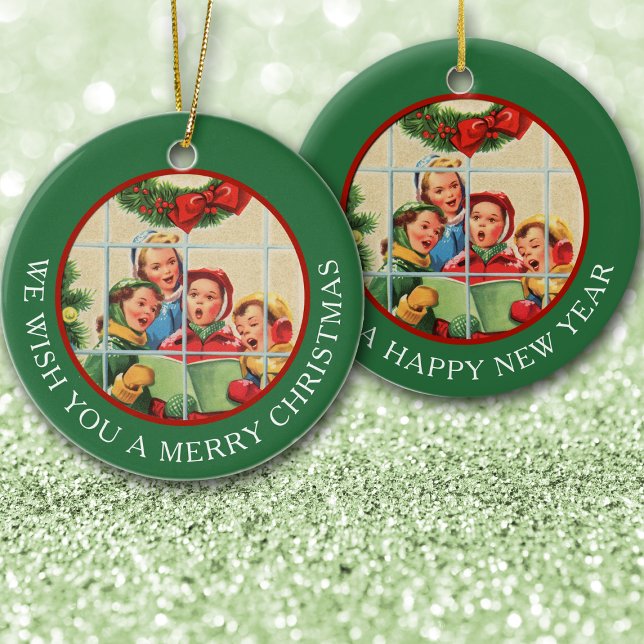 Vintage bild jul Carolers Julgransprydnad Keramik (Skapare uppladdad)