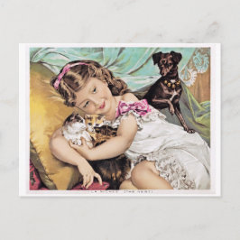 Vintage bild, Little Girl Cuddling Kittens Vykort