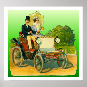 Vintage bild par och antika bilar Poster