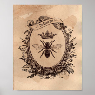 Vintage bild Queen Bee Honeybee Tea Nedfläckad Pap Poster