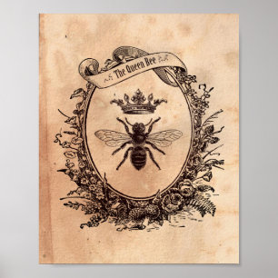 Vintage bild Queen Bee Honeybee Tea Nedfläckad Pap Poster