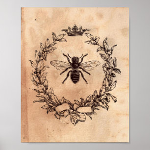 Vintage bild Queen Bee Honeybee Tea Nedfläckad Pap Poster