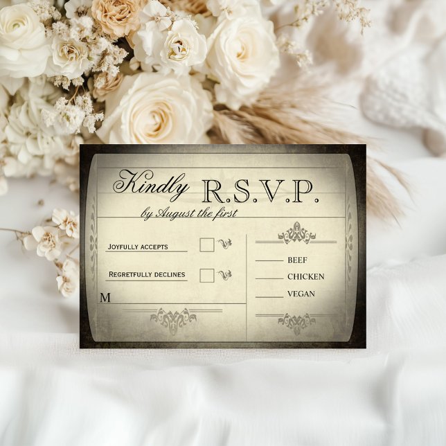 Vintage Biljett Bröllop OSA Kort (Vintage Ticket Wedding RSVP Front and Back)