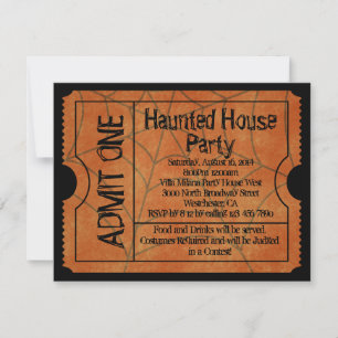 Vintage Biljett Haunted House Halloween Inbjudningar