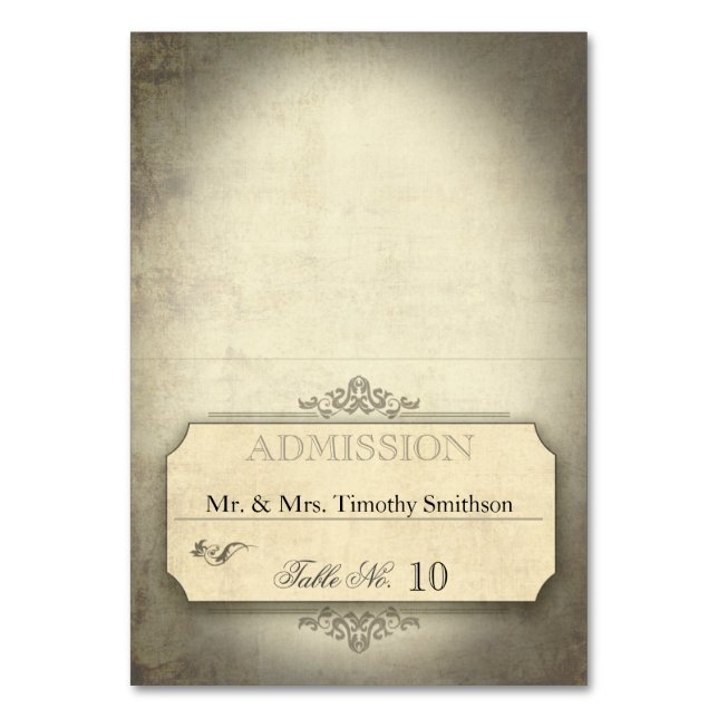 Vintage Biljett Namn ortskort Bordsnummer (Framsidan)