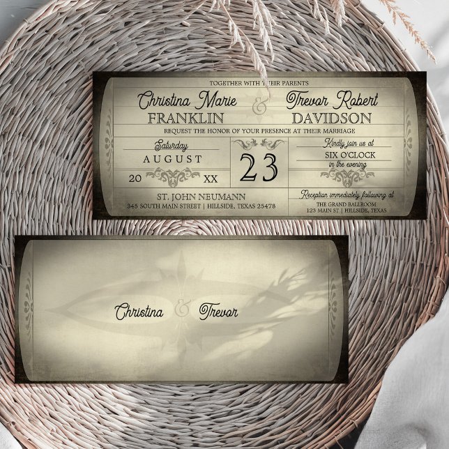 Vintage Biljett Stil Bröllopsinbjudan Inbjudningar (Vintage Ticket Style Wedding Invitation)