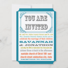 Vintage Biljett Typography Teal Gult Orange Coral Inbjudningar