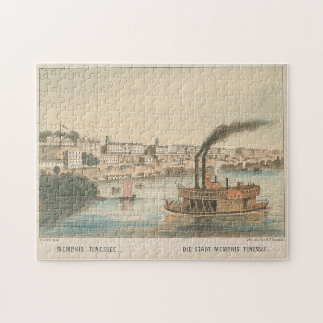 Vintage Biltorial View of Memphis TN (1854) Pussel (Horisontell)