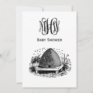 Vintage Bin och Bikupa #1Vine Monogram-teckensnitt Inbjudningar