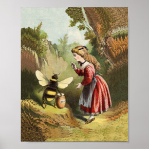 Vintage Bina Liten Flicka Honungspot Poster