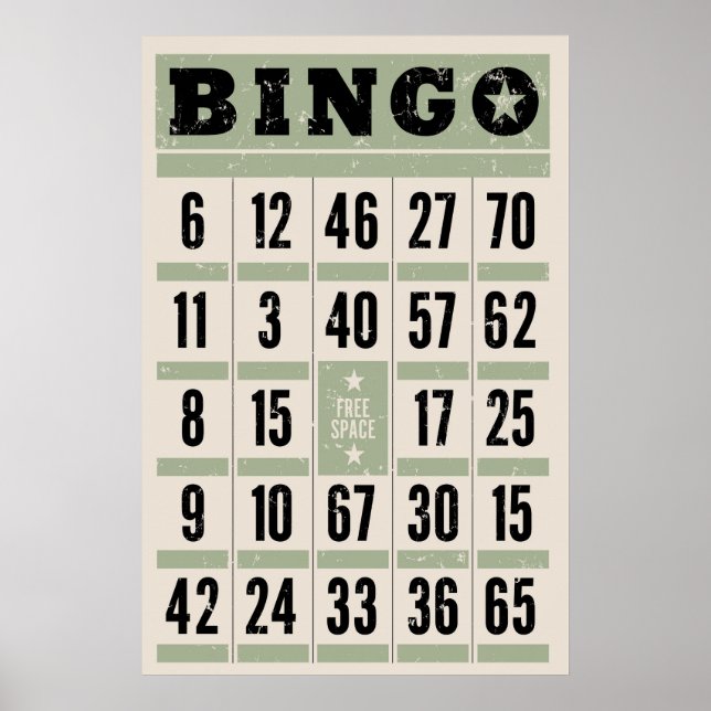 Vintage Bingkort – Retro spelrum väggkonst tryck (Framsidan)