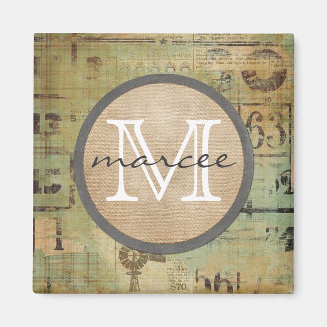Vintage Bingo Rustic Monogram Magnet (Framsidan)