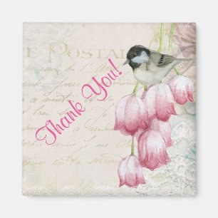 Vintage Bird and Flowers Tack Magnet