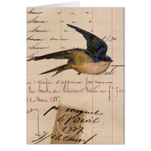 Vintage Bird and Ledger Papper Digital Art Hälsningskort