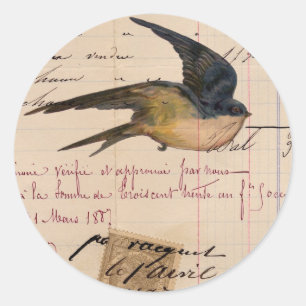 Vintage Bird and Ledger Papper Digital Art Runt Klistermärke