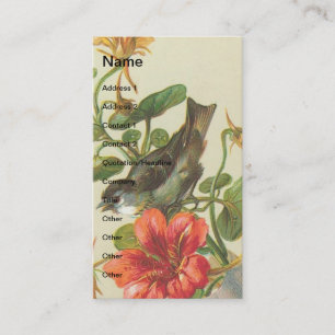 Vintage Bird and Nasturium Flowers Visitkort