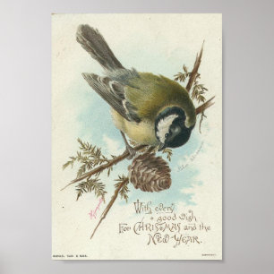 Vintage Bird and Pinecone, jul Poster