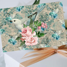 Vintage Bird Art, Flowers Old Brev Tissue Paper
