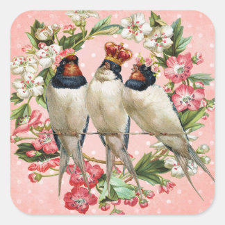 Vintage Bird Barn Sväljer Stickers Fyrkantigt Klistermärke