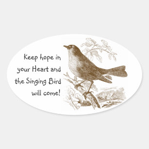 Vintage Bird Behålla Hope in your Heart Oval Stick Ovalt Klistermärke
