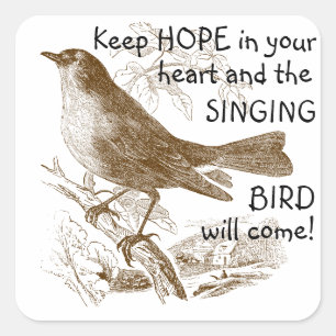Vintage Bird Behålla Hope in your Heart Stickers Fyrkantigt Klistermärke