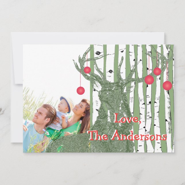 Vintage Bird Birch Träd-julkort Julkort (Framsida)