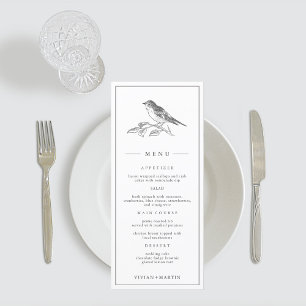 Vintage Bird Black and White Bröllop Meny