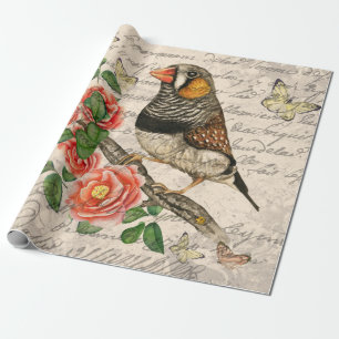 Vintage Bird Blommigt Butterflies Ephemera Decoupa Presentpapper