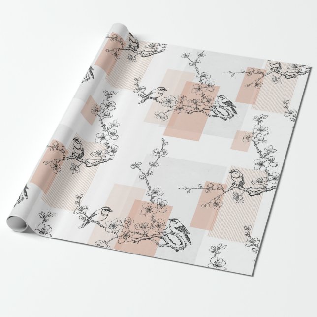 Vintage Bird Blossom Toile-rand (10) Presentpapper (Utrullad)