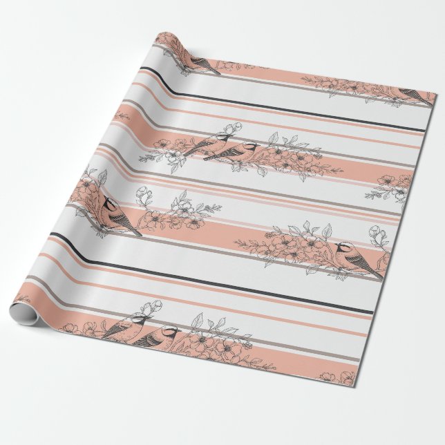 Vintage Bird Blossom Toile-rand (12) Presentpapper (Utrullad)