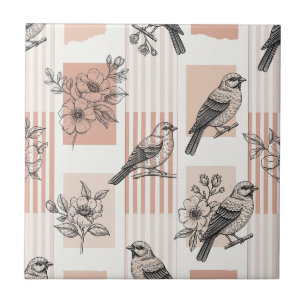 Vintage Bird Blossom Toile-rand (15) Kakelplatta