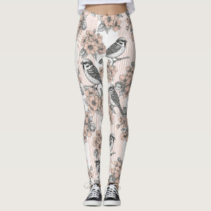 Vintage Bird Blossom Toile-rand (1) Leggings