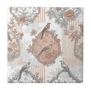 Vintage Bird Blossom Toile-rand (2) Kakelplatta