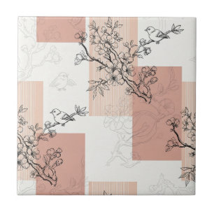 Vintage Bird Blossom Toile-rand (4) Kakelplatta