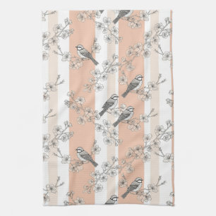 Vintage Bird Blossom Toile-rand (4) Kökshandduk