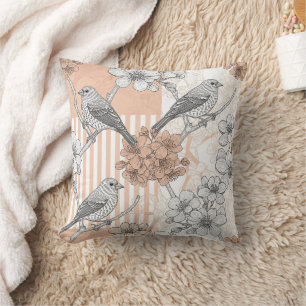 Vintage Bird Blossom Toile-rand (4) Kudde