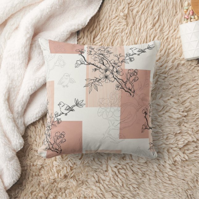 Vintage Bird Blossom Toile-rand (5) Kudde (Filt)
