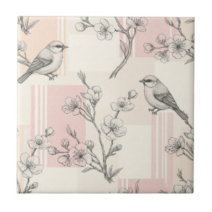 Vintage Bird Blossom Toile-rand (7) Kakelplatta