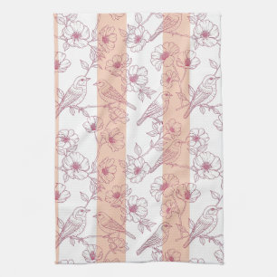Vintage Bird Blossom Toile-rand (8) Kökshandduk
