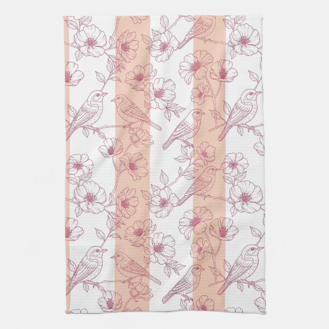 Vintage Bird Blossom Toile-rand (8) Kökshandduk (Vertikal)