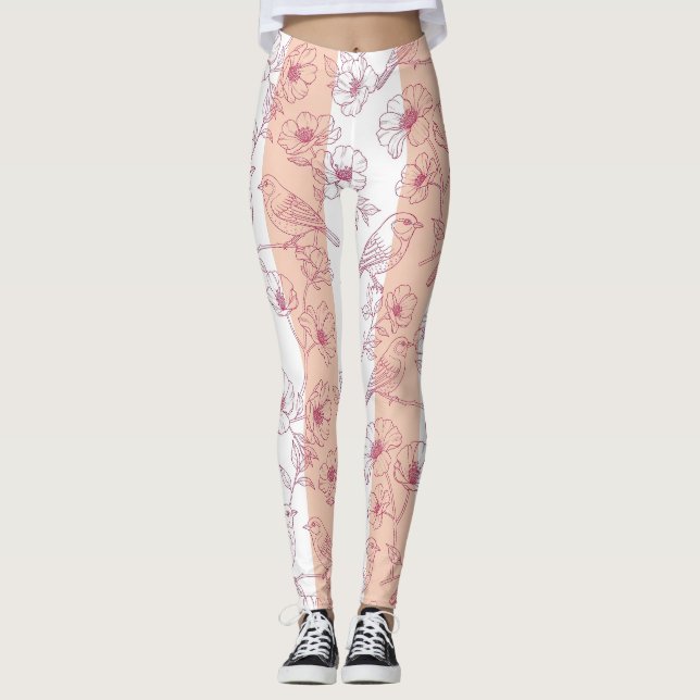Vintage Bird Blossom Toile-rand (8) Leggings (Framsida)
