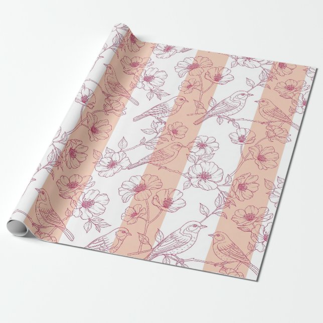 Vintage Bird Blossom Toile-rand (8) Presentpapper (Utrullad)
