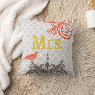 Vintage Bird Brides Pillow Monogram Tile Mönster Kudde