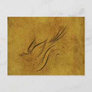Vintage Bird Calligraphy på Guld Vykort
