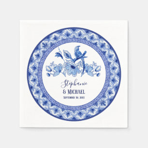 Vintage Bird Chinoiserie Navy Blommigt Möhippa Pappersservett