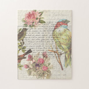 Vintage Bird Decoupage Botanical  Pussel
