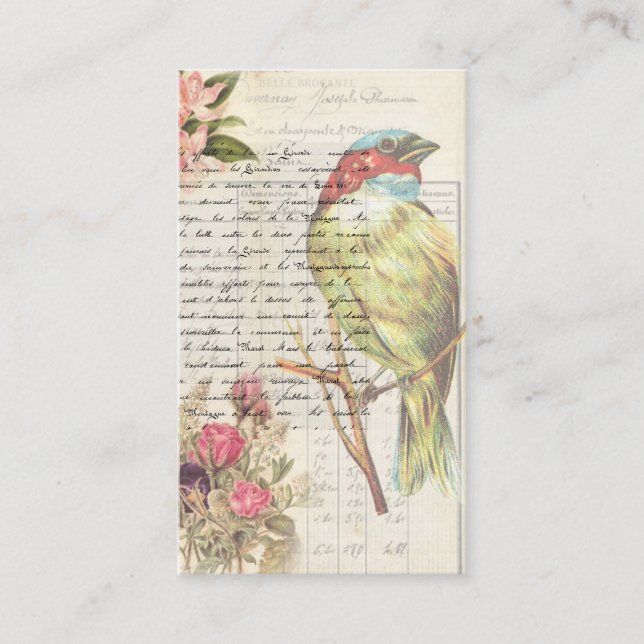 Vintage Bird Decoupage Botanical Visitkort (Framsida)