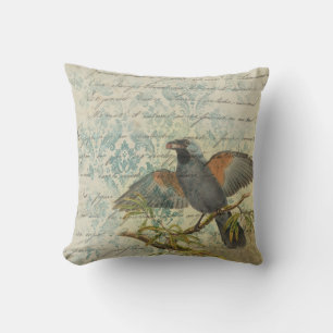 Vintage Bird Ephemera Decoupage Cushion Elegant Kudde